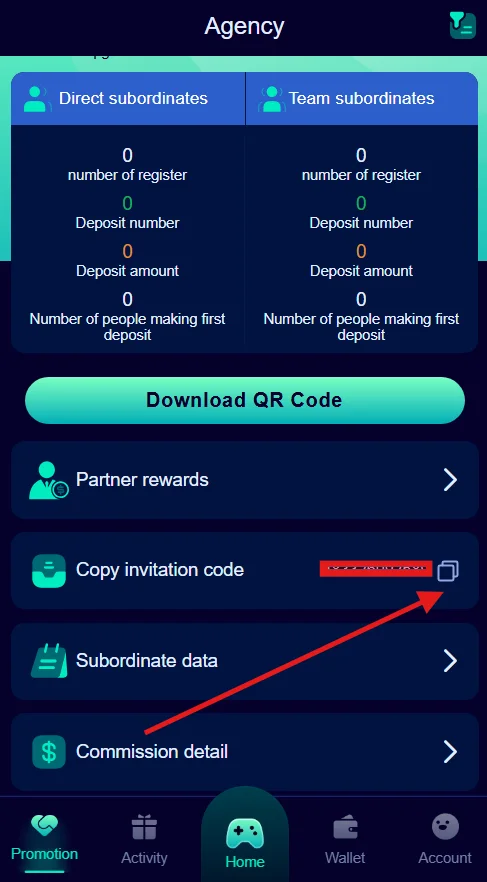 Copy invitation code
